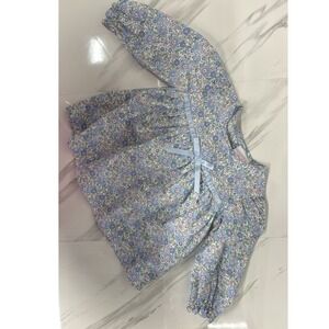 Stitchy Fish Floral With Bow Long Sleeve Shirt Blue 100% Cotton Size 18 Months